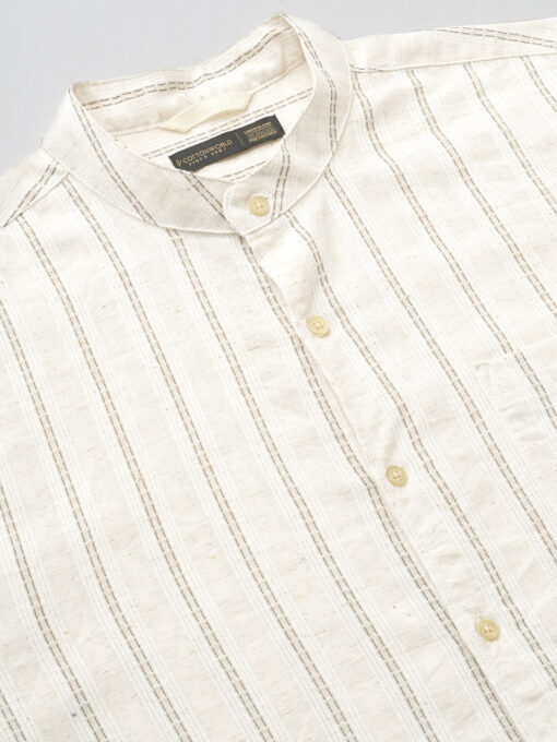 Men's Natural Cotton Linen Regular Fit Striped Shirt - Image 8