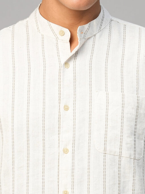 Men's Natural Cotton Linen Regular Fit Striped Shirt - Image 7