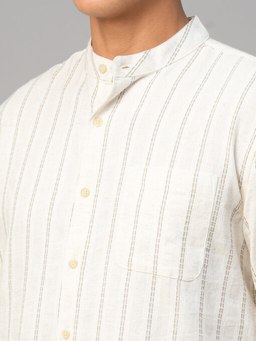 Men's Natural Cotton Linen Regular Fit Striped Shirt - Image 9