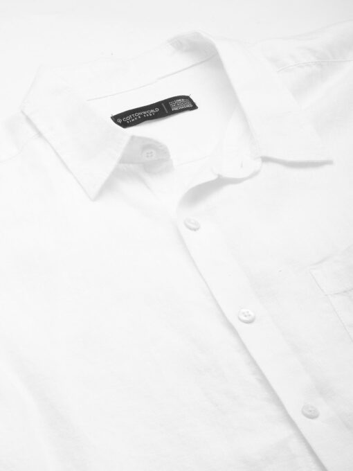 Men's White 100% Linen Regular Fit Short Sleeved Shirt - Image 8