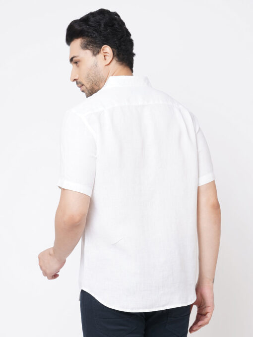 Men's White 100% Linen Regular Fit Short Sleeved Shirt - Image 4