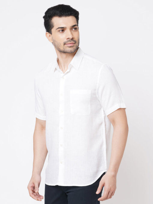 Men's White 100% Linen Regular Fit Short Sleeved Shirt - Image 2