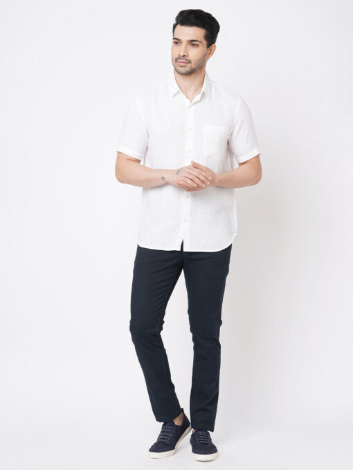 Men's White 100% Linen Regular Fit Short Sleeved Shirt - Image 5