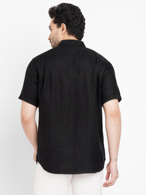 Men's Black 100% Linen Regular Fit Short Sleeved Shirt - Image 4