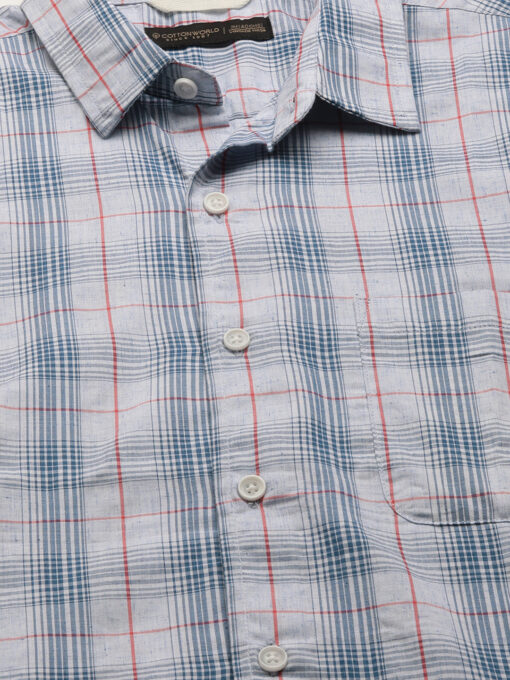 Men's Blue Cotton Lyocell Regular Fit Checked Shirt - Image 8