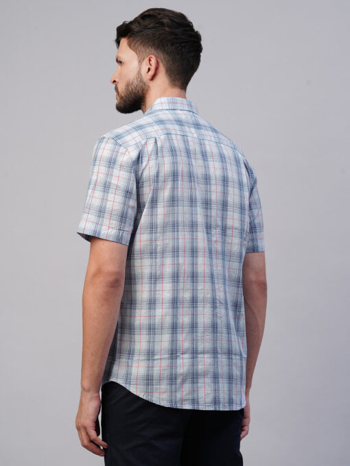 Men's Blue Cotton Lyocell Regular Fit Checked Shirt - Image 5