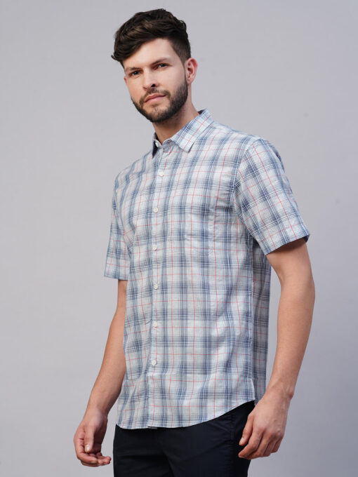 Men's Blue Cotton Lyocell Regular Fit Checked Shirt - Image 3