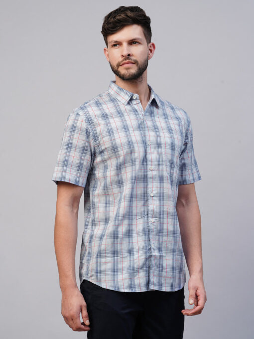 Men's Blue Cotton Lyocell Regular Fit Checked Shirt - Image 4