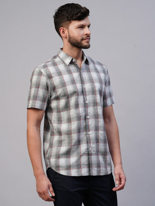 Men's Grey Cotton Lyocell Regular Fit Checked Shirt - Image 3