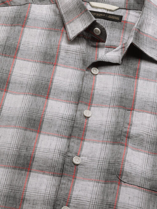 Men's Grey Cotton Lyocell Regular Fit Checked Shirt - Image 8