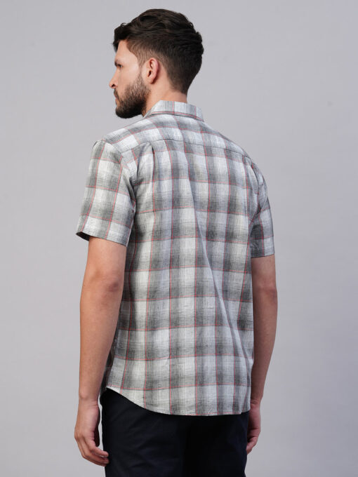 Men's Grey Cotton Lyocell Regular Fit Checked Shirt - Image 5