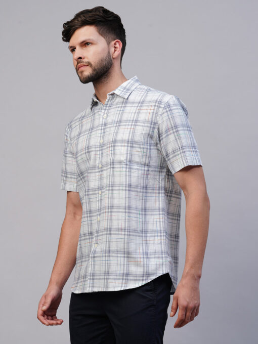 Men's Blue Cotton Regular Fit Checked Shirt - Image 3