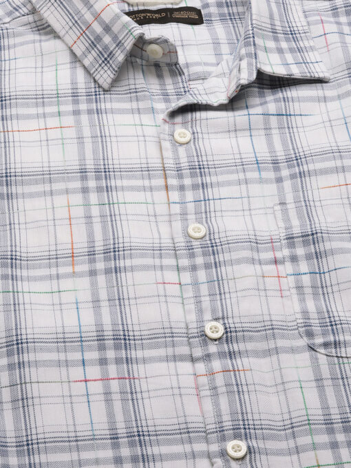 Men's Blue Cotton Regular Fit Checked Shirt - Image 8