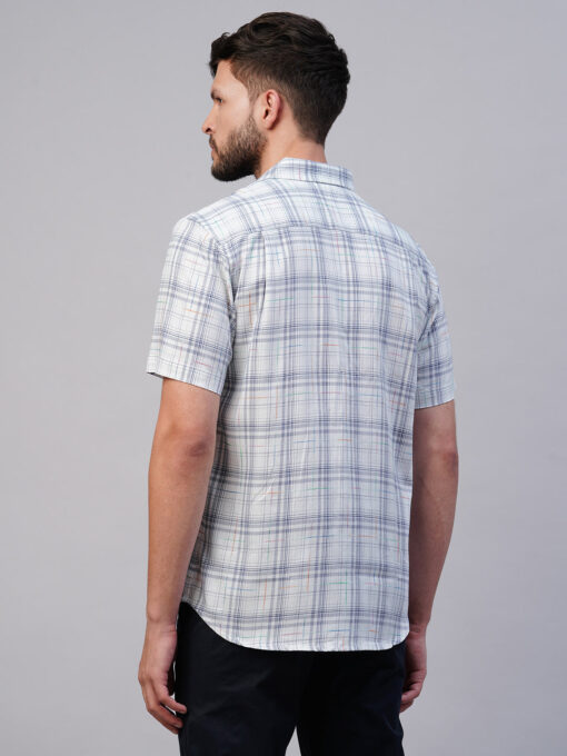 Men's Blue Cotton Regular Fit Checked Shirt - Image 5