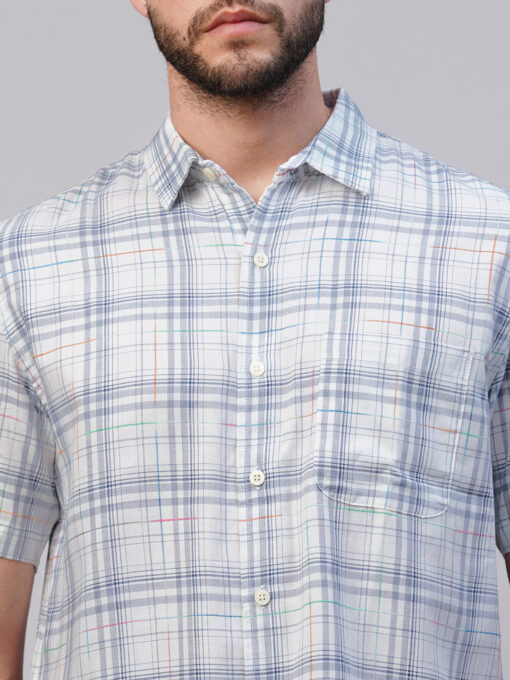 Men's Blue Cotton Regular Fit Checked Shirt - Image 6