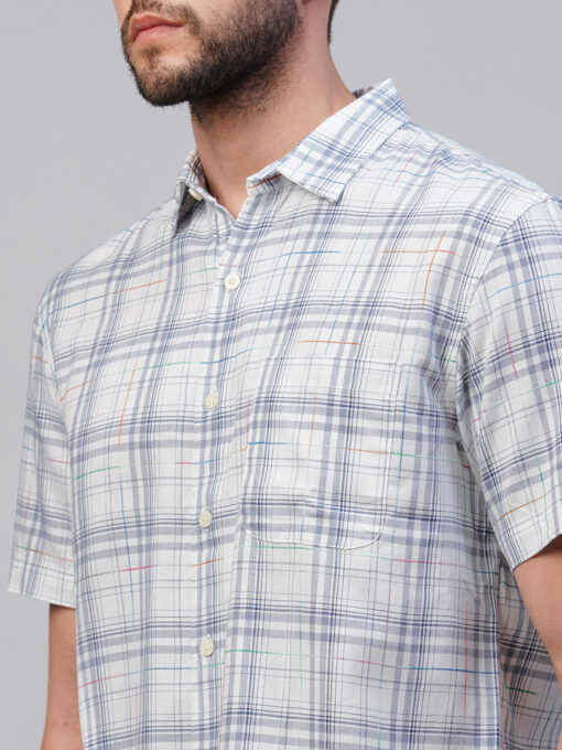 Men's Blue Cotton Regular Fit Checked Shirt - Image 7