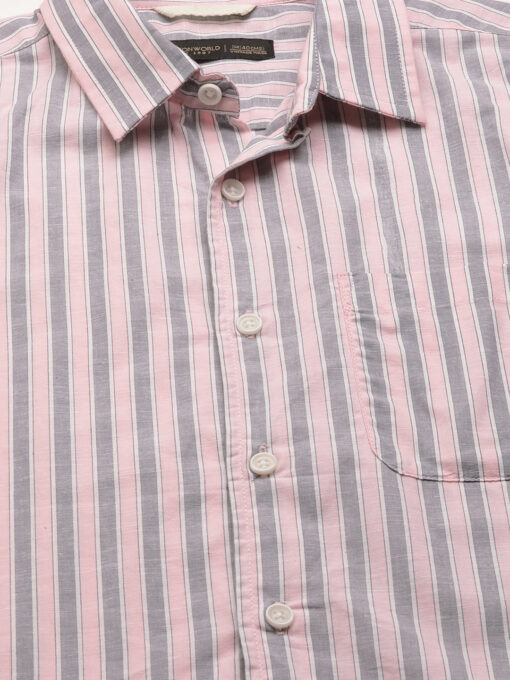 Men's Pink Cotton Regular Fit Striped Shirt - Image 8