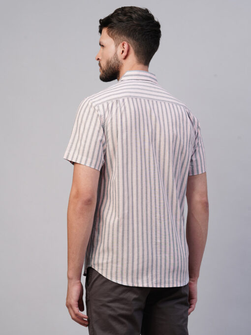 Men's Pink Cotton Regular Fit Striped Shirt - Image 5