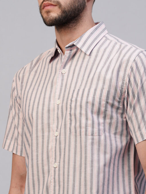 Men's Pink Cotton Regular Fit Striped Shirt - Image 7