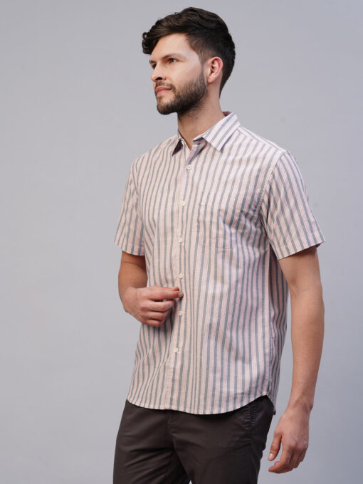 Men's Pink Cotton Regular Fit Striped Shirt - Image 3