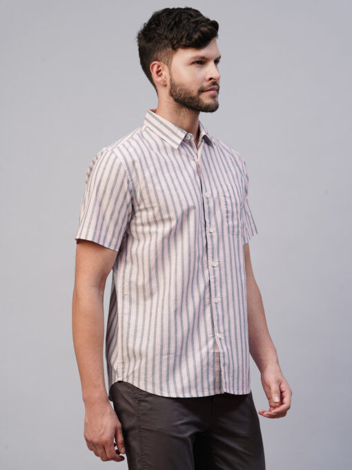 Men's Pink Cotton Regular Fit Striped Shirt - Image 4