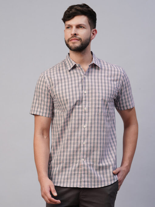 Men's Pink Cotton Regular Fit Checked Shirt - Image 2