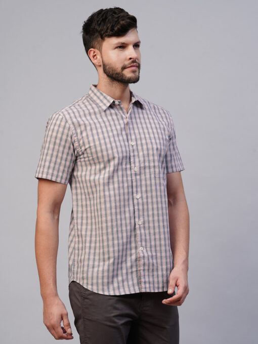 Men's Pink Cotton Regular Fit Checked Shirt - Image 3