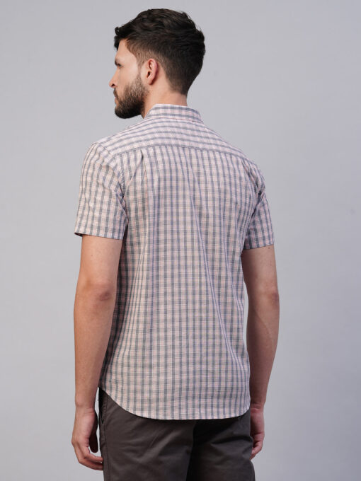 Men's Pink Cotton Regular Fit Checked Shirt - Image 5