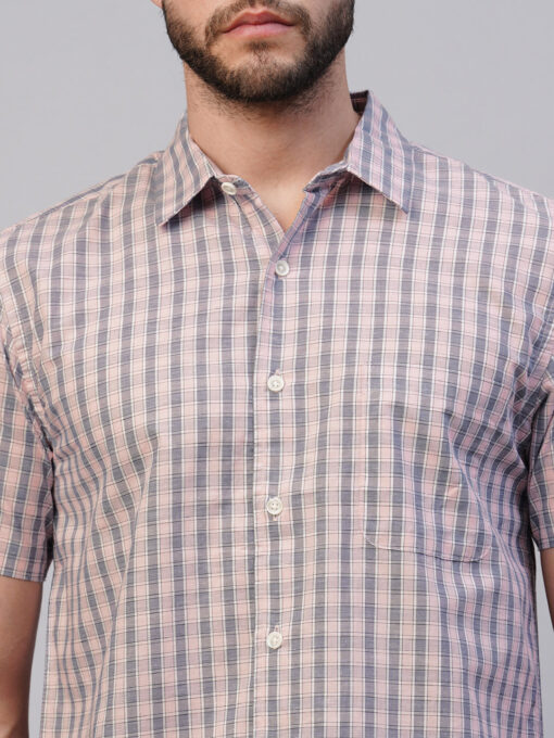 Men's Pink Cotton Regular Fit Checked Shirt - Image 6