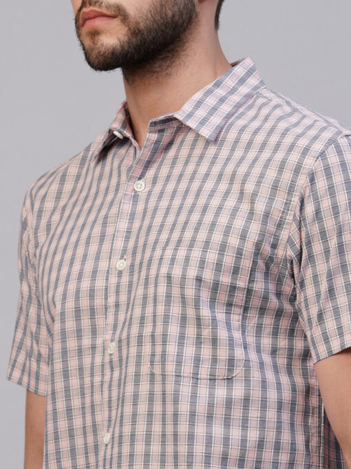 Men's Pink Cotton Regular Fit Checked Shirt - Image 7