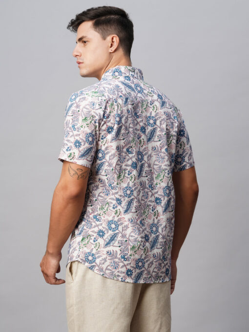 Men's Blue Cotton Regular Fit Printed Shirt - Image 5