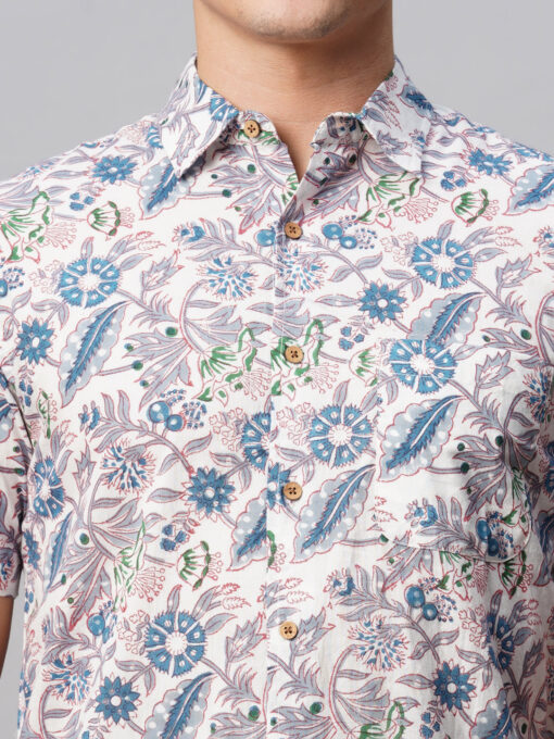 Men's Blue Cotton Regular Fit Printed Shirt - Image 6