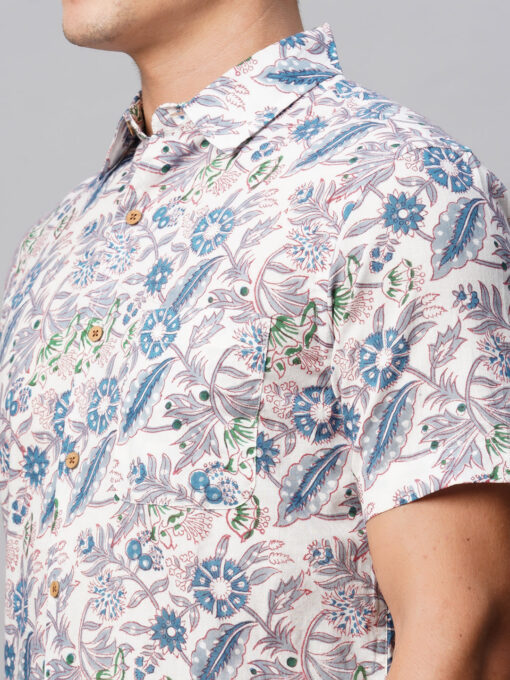 Men's Blue Cotton Regular Fit Printed Shirt - Image 7