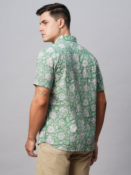 Men's Green Cotton Regular Fit Printed Shirt - Image 6