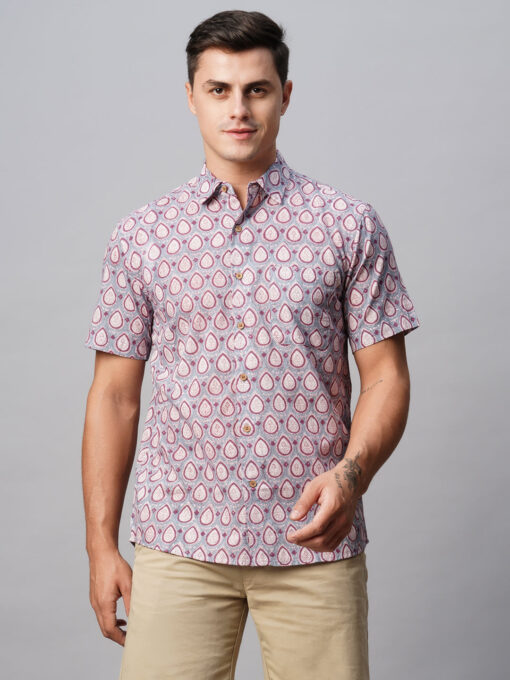 Men's Grey Cotton Regular Fit Printed Shirt - Image 2