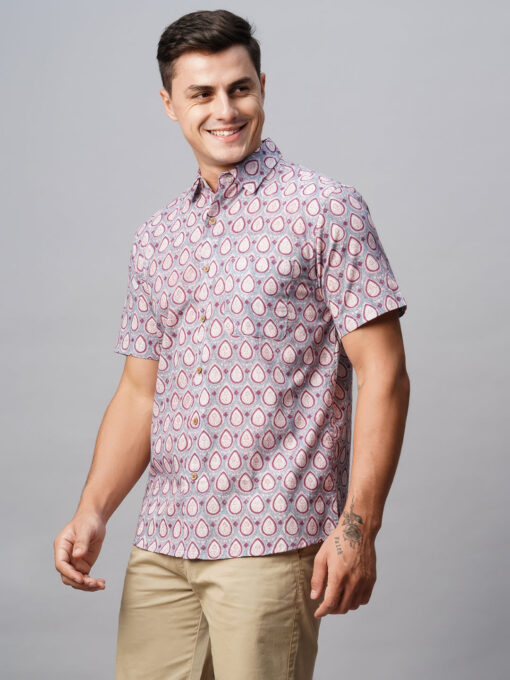 Men's Grey Cotton Regular Fit Printed Shirt - Image 3