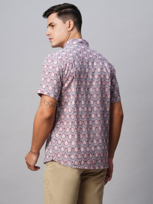 Men's Grey Cotton Regular Fit Printed Shirt - Image 5