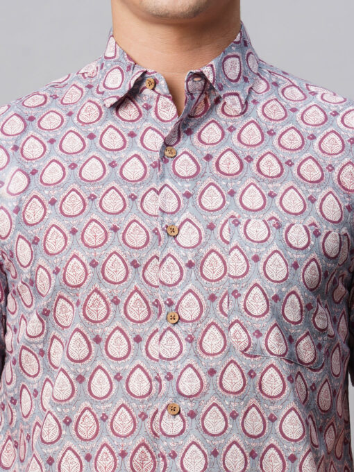 Men's Grey Cotton Regular Fit Printed Shirt - Image 6