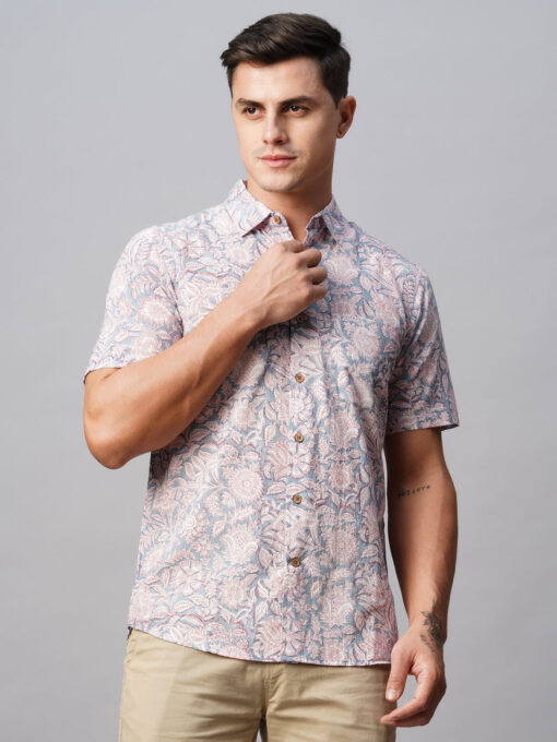 Men's Silver Cotton Regular Fit Printed Shirt - Image 2