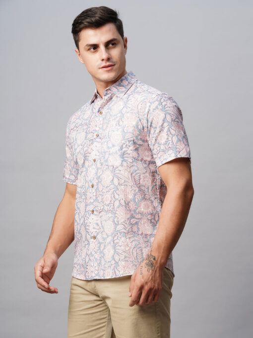 Men's Silver Cotton Regular Fit Printed Shirt - Image 3