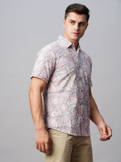 Men's Silver Cotton Regular Fit Printed Shirt - Image 4