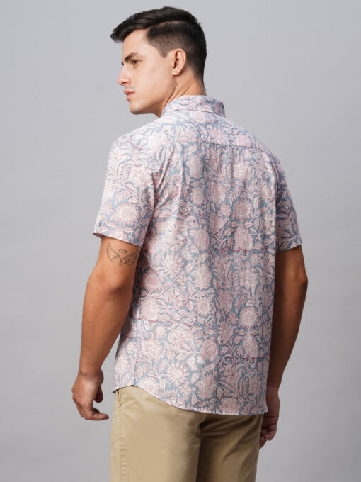 Men's Silver Cotton Regular Fit Printed Shirt - Image 5