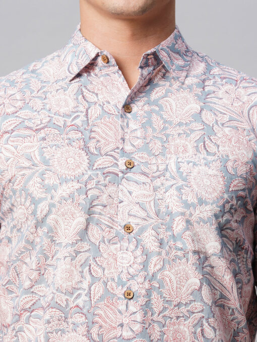 Men's Silver Cotton Regular Fit Printed Shirt - Image 6