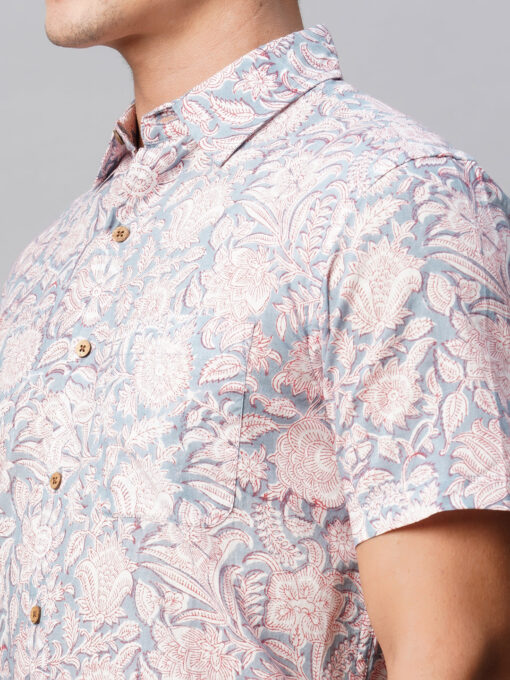 Men's Silver Cotton Regular Fit Printed Shirt - Image 7