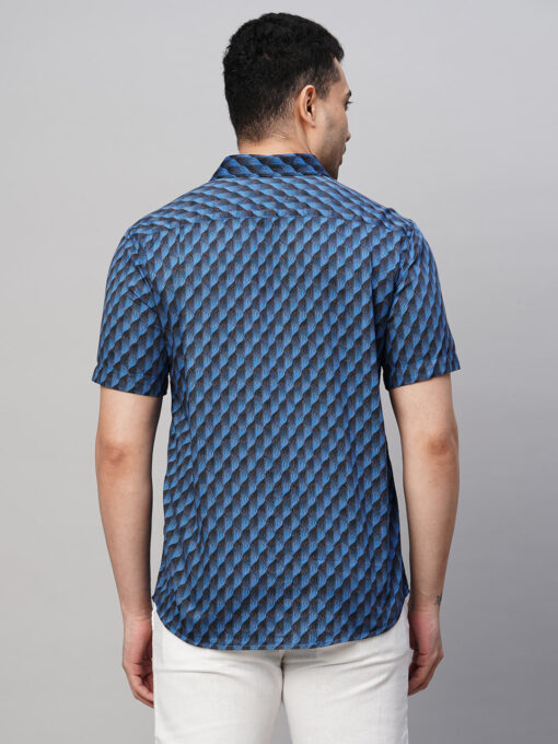 Men's Navy Cotton Regular Fit Printed Shirt - Image 5