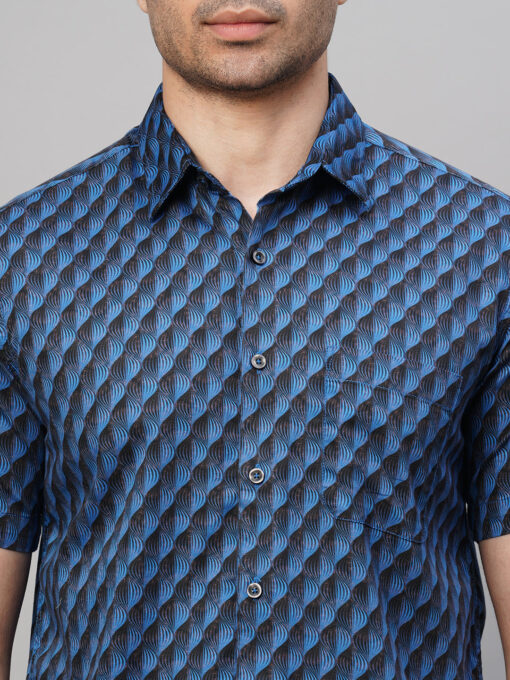 Men's Navy Cotton Regular Fit Printed Shirt - Image 6