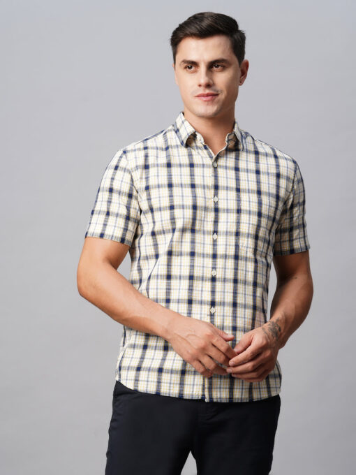 Men's Offwhite Cotton Regular Fit Checked Shirt - Image 2