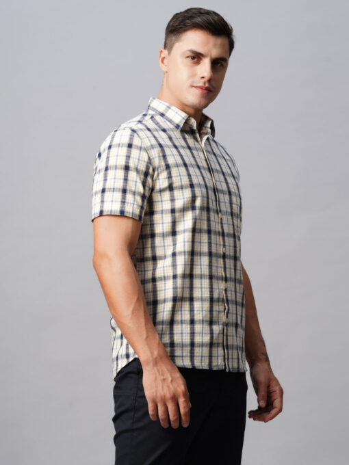 Men's Offwhite Cotton Regular Fit Checked Shirt - Image 4