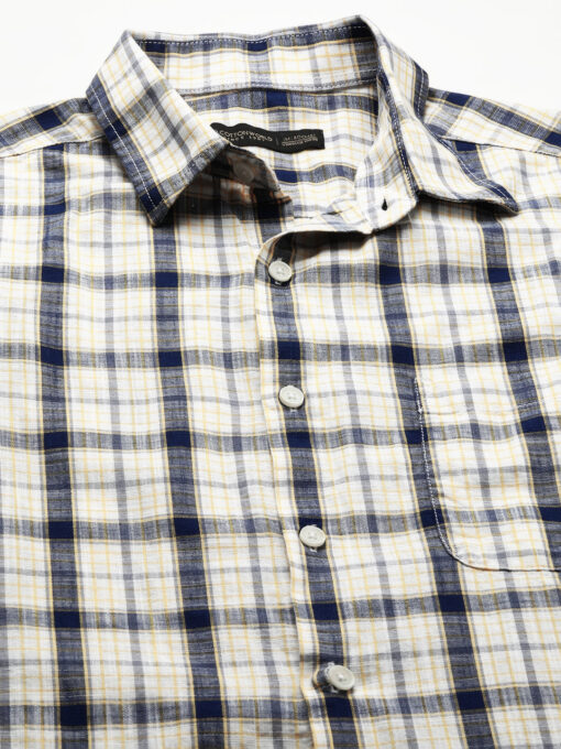 Men's Offwhite Cotton Regular Fit Checked Shirt - Image 8