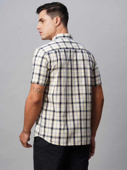 Men's Offwhite Cotton Regular Fit Checked Shirt - Image 5